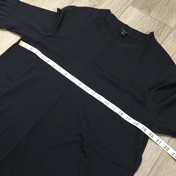 COS Pleated Ruffle Sleeve Top Navy Size Large Fine knit White Contrast - Picture 5 of 9